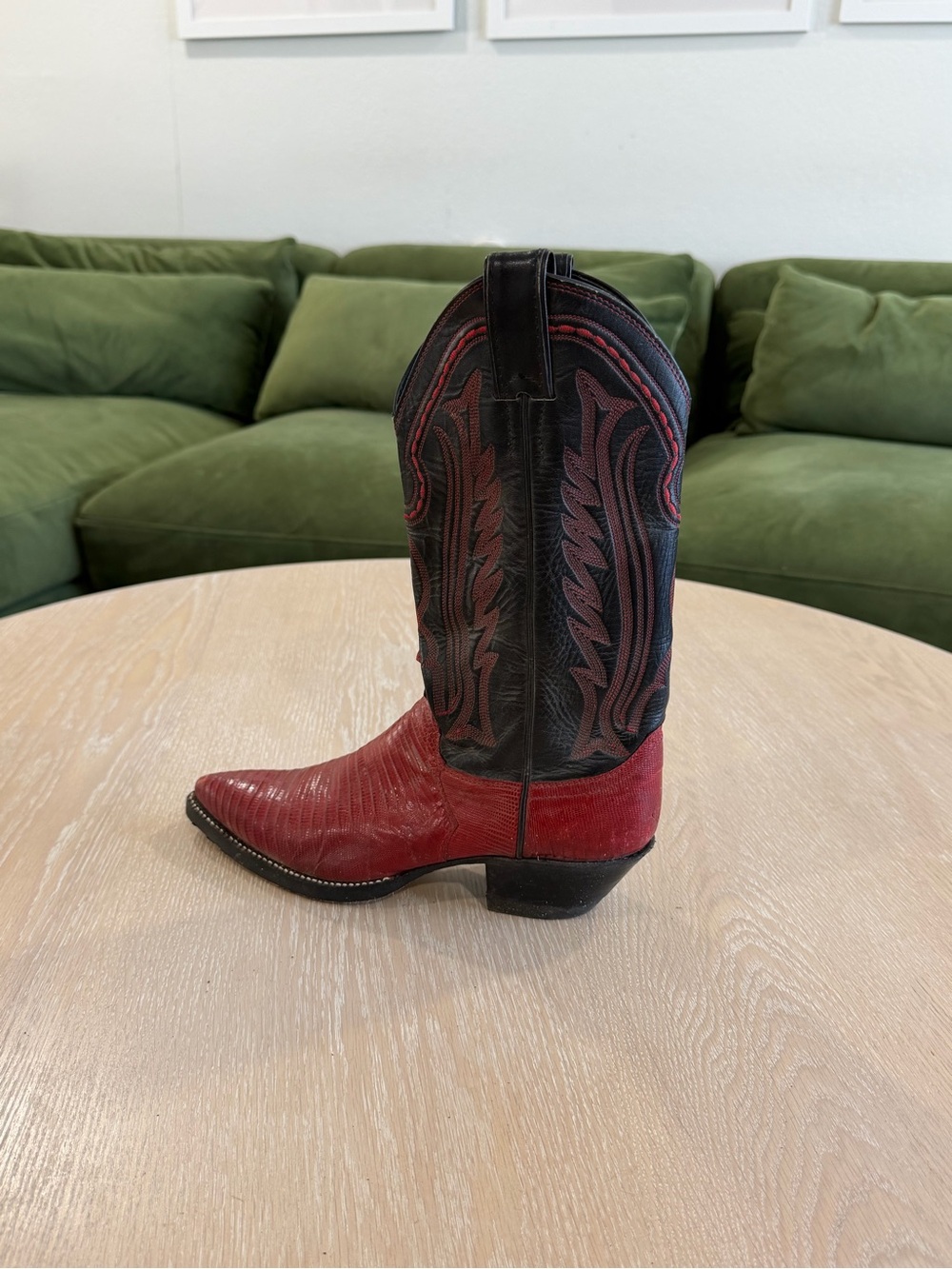 Vintage Justin Red Teju Lizard Exotic Cowboy Boots Black Red
